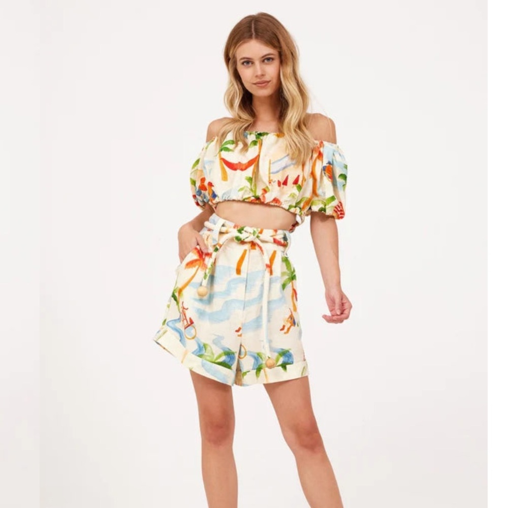 Farm Rio Copacabana Crop Top Palm Trees Small by Anthropologie Resort Wear